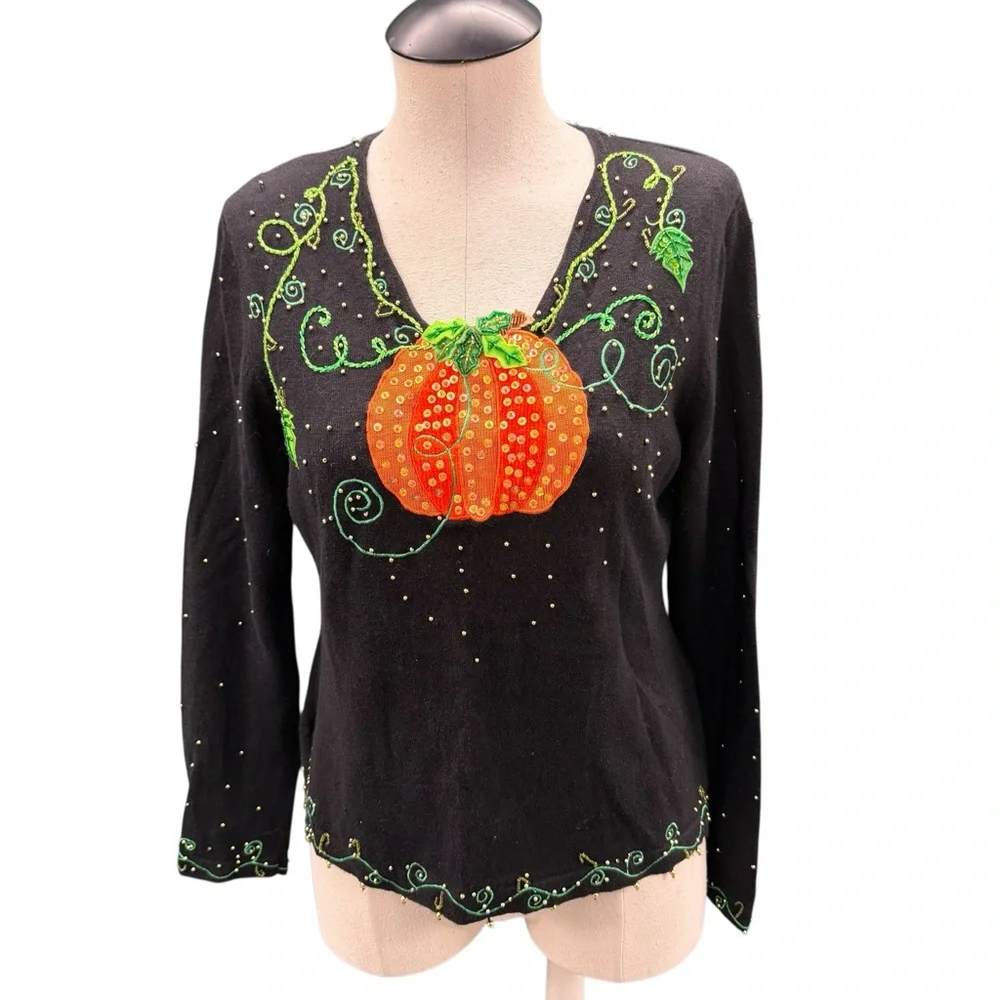 JACK B. QUICK Beaded Pumpkin Fall Top – Size S - Picture 1 of 10